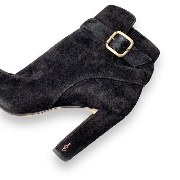 Sam Edelman Rita, Black Suede Booties, Block Heeled Buckle Boots, Women’s Size 7 - Picture 6 of 10